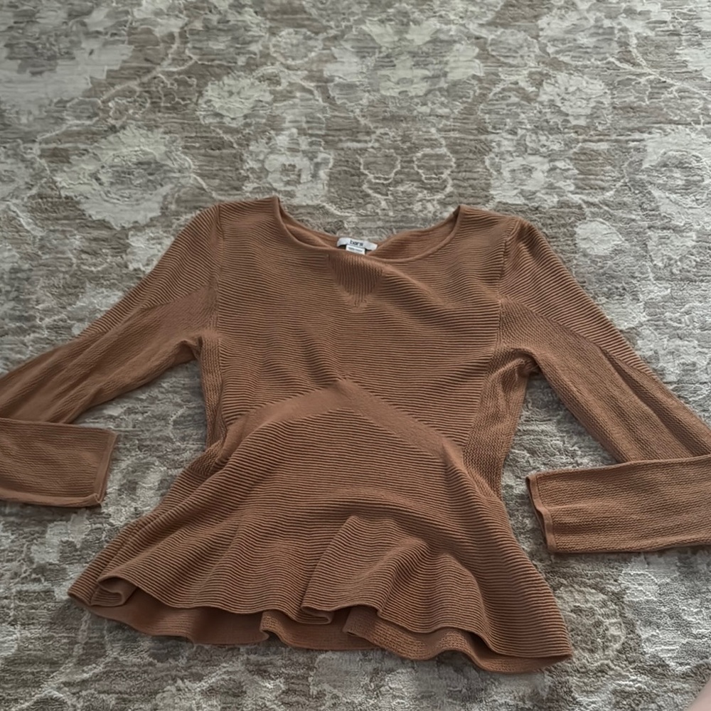 Bar III light brown/tan Sleeve Fitted Peplum Blouse